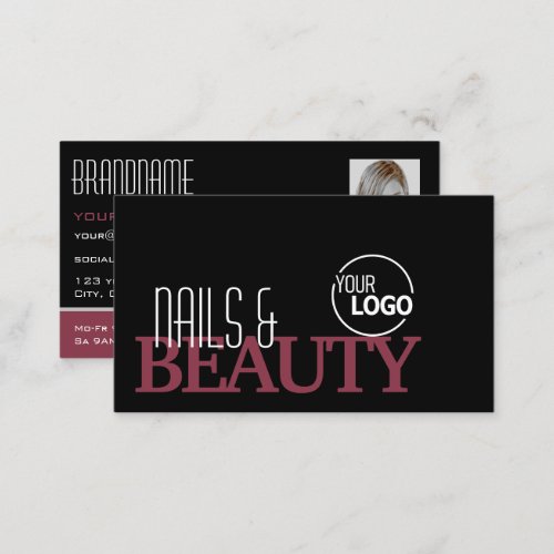 Classic Black Burgundy with Logo and Photo Stylish Business Card