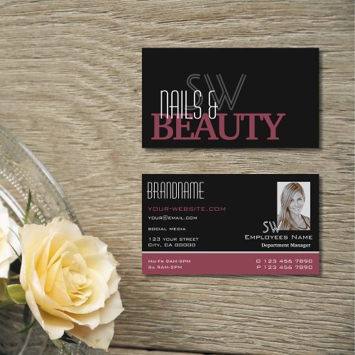 Classic Black Burgundy with Monogram and Photo Business Card