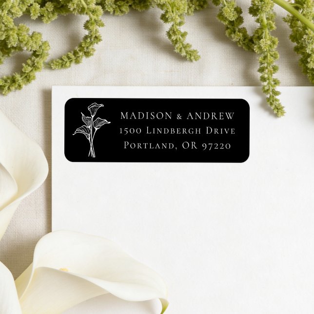 Classic Black Calla Lily Wedding Return Address Label (Creator Uploaded)