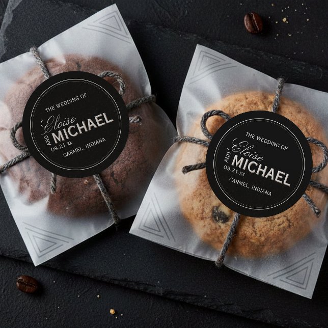 Classic Black Calligraphy Formal Wedding Classic Round Sticker (Accent your formal affair with this Classic Black Calligraphy Formal Wedding Classic Round Sticker!)