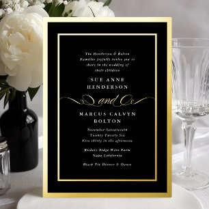 Classic Black Calligraphy Gold Framed Wedding Foil Invitation