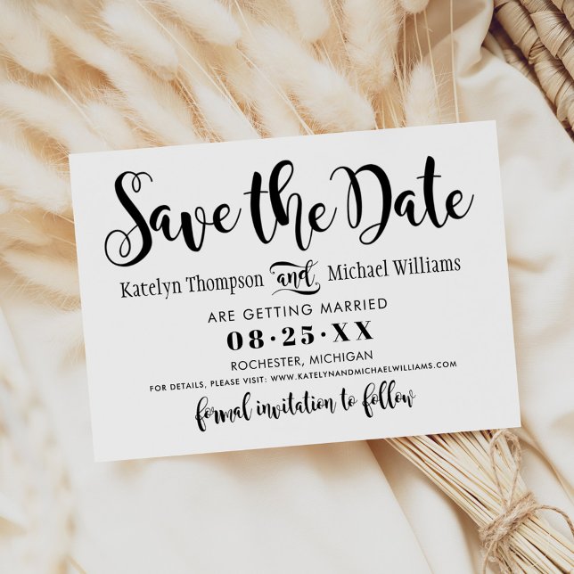Classic Black Calligraphy Script Wedding Save The Date (Creator Uploaded)