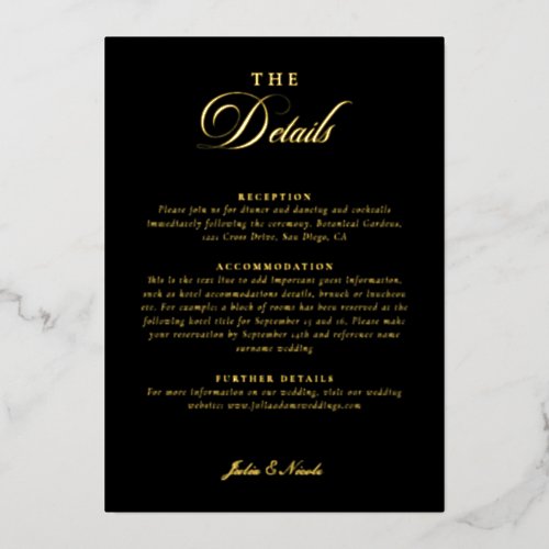Classic Black Calligraphy Wedding Details Foil Invitation