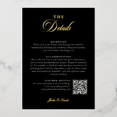 Classic Black Calligraphy Wedding QR Code Details Foil Invitation
