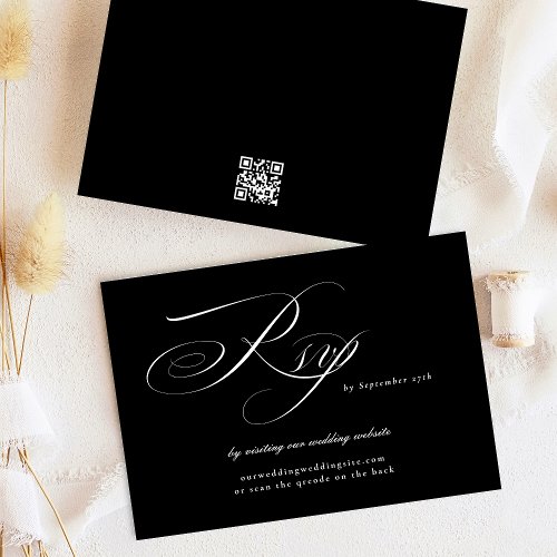 Classic Black Calligraphy Wedding Website QR CODE RSVP Card
