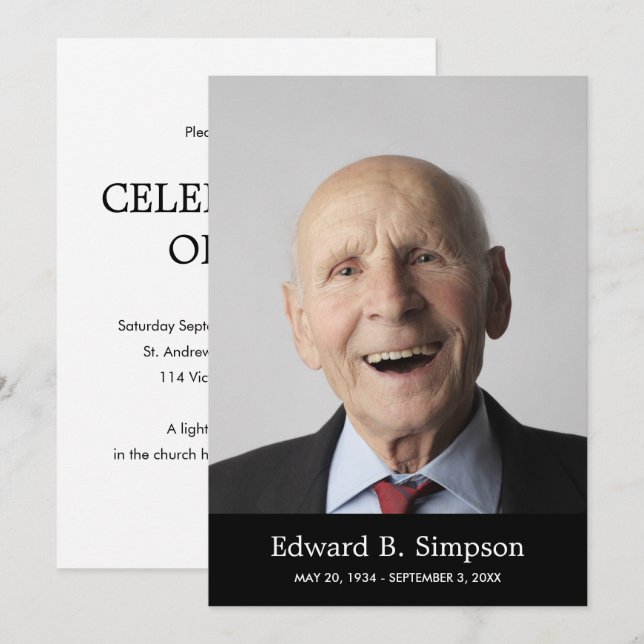 Classic Black Celebration Of Life With Photo Invitation (Front/Back)