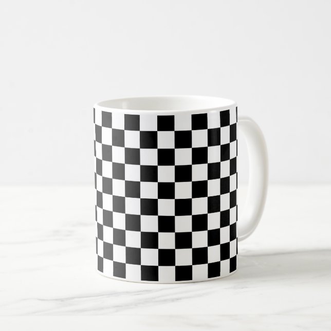 Classic black checkerboard coffee mug (Front Right)
