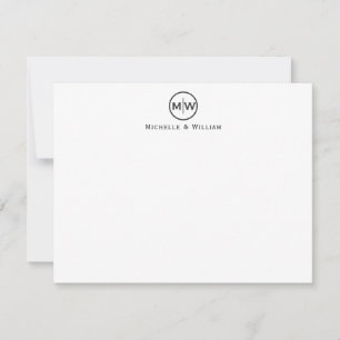 Classic Black Circle Two Monogram Initial Couples Note Card