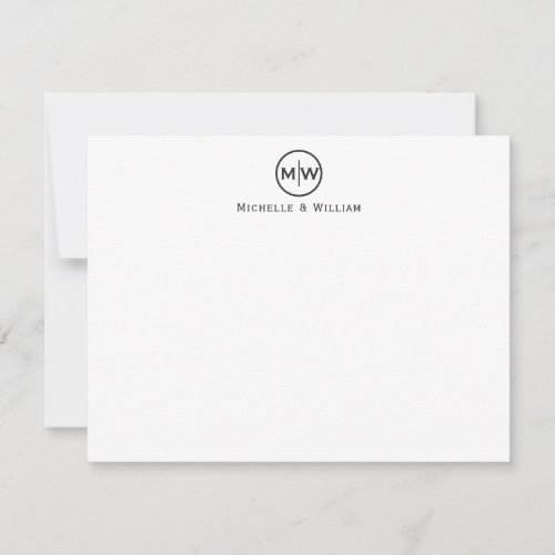 Classic Black Circle Two Monogram Initial Couples Note Card