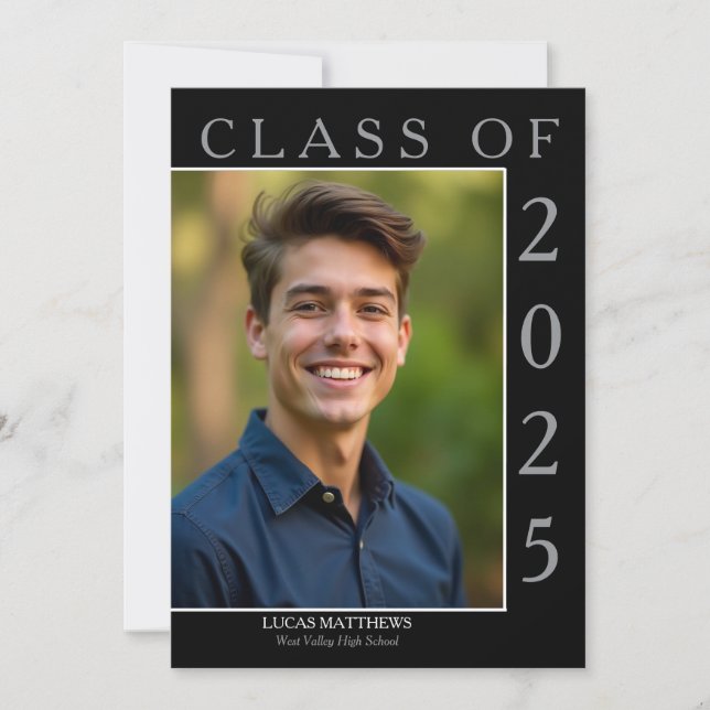 Classic Black Class of 2025 Graduate Custom Photo Invitation (Front)