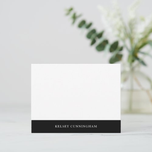 Classic Black Color Block Name Flat Note Card