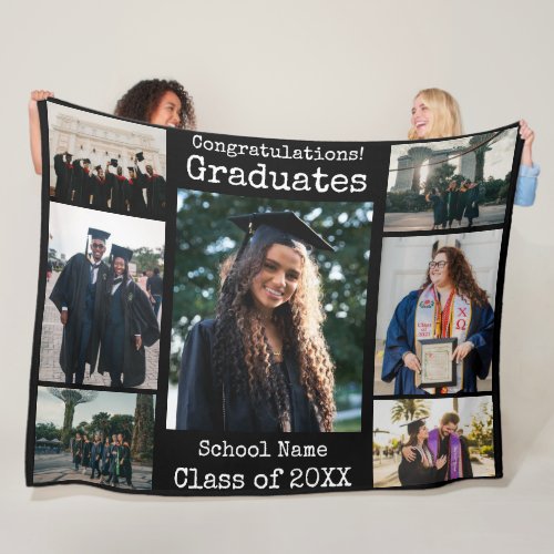 Classic Black Congratulations Graduates Photo Fleece Blanket