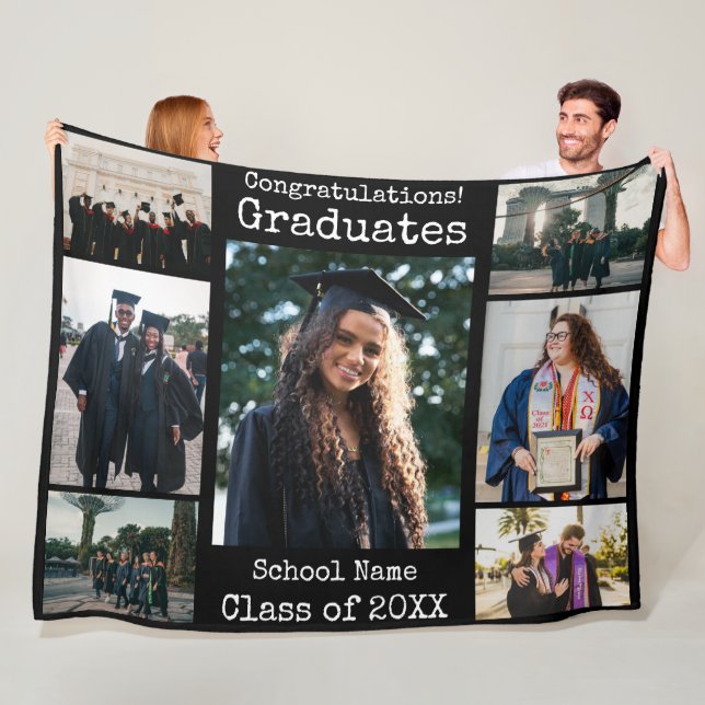 Classic Black Congratulations Graduates Photo Fleece Blanket (In Situ)