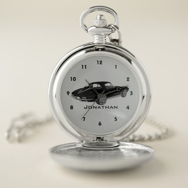 Classic Black Corvette Design Pocket Watch (Inside)