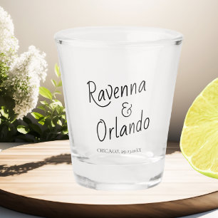 Classic Black Cursive Retro Minimalist Wedding Shot Glass