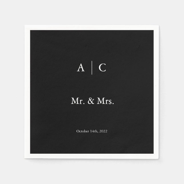Classic Black Customized Wedding Cocktail Napkin  (Front)