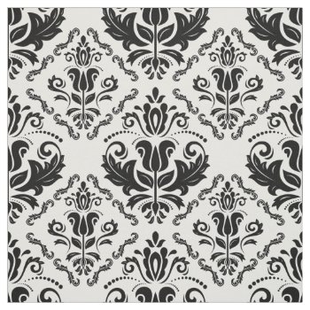 Classic Black Damask Pattern - Changeable Bg Color Fabric by ZeraDesign at Zazzle