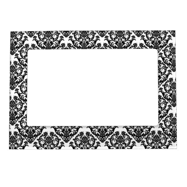 Classic Black Damask Pattern Magnetic Picture Frame (Front)