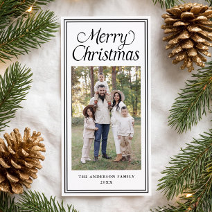 Classic Black Double Border 3 Photo Christmas Holiday Card