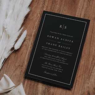 Classic Black & Ecru Border Monogram Wedding Invitation