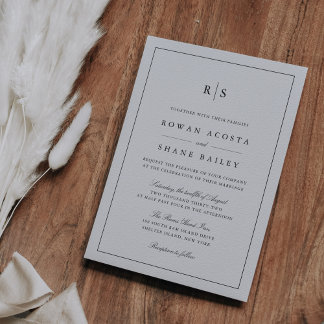 Classic Black & Ecru Border Monogram Wedding Invitation