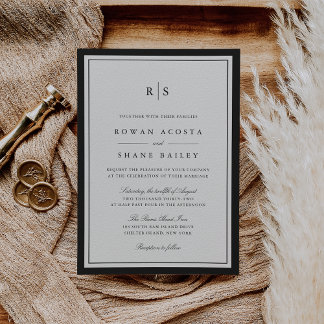 Classic Black & Ecru Border Monogram Wedding Invitation