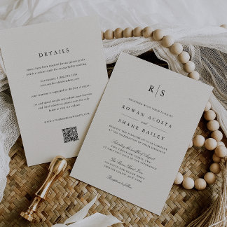 Classic Black & Ecru Monogram All in One Wedding Invitation