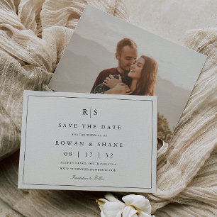 Classic Black & Ecru Monogram Horizontal Photo Save The Date