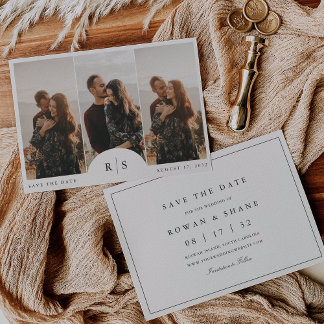 Classic Black & Ecru Monogram Horizontal Photo Save The Date