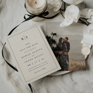 Classic Black & Ecru Monogram Photo Save The Date