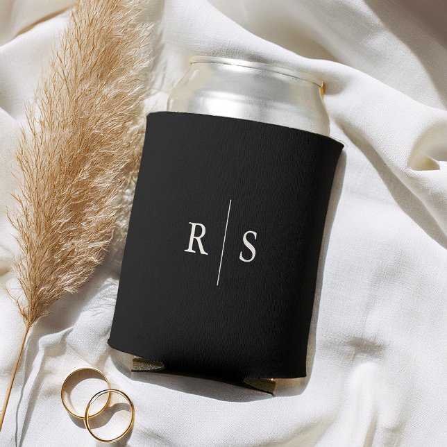 Classic Black & Ecru Monogram Wedding Can Cooler (Creator Uploaded)
