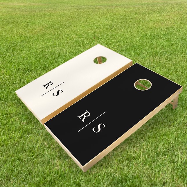 Classic Black & Ecru Monogram Wedding Cornhole Set (Creator Uploaded)