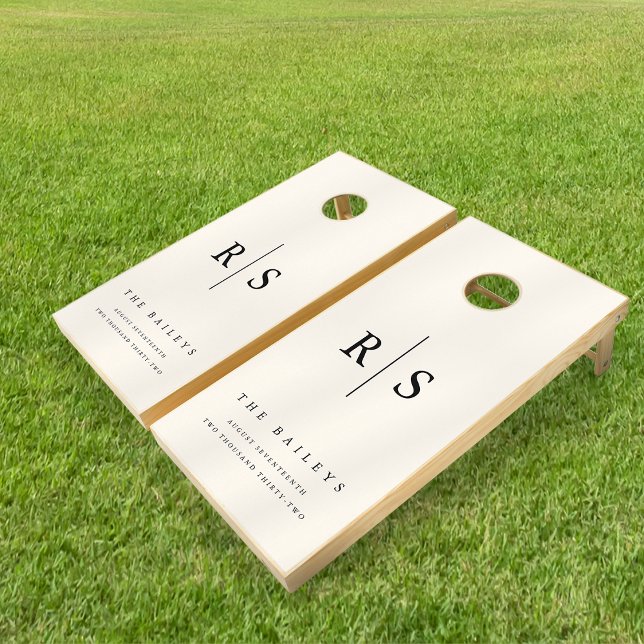 Classic Black & Ecru Monogram Wedding Cornhole Set (Creator Uploaded)