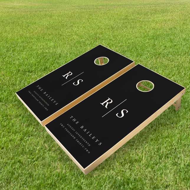Classic Black & Ecru Monogram Wedding Cornhole Set (Creator Uploaded)