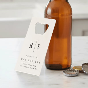Classic Black & Ecru Monogram Wedding Credit Card Bottle Opener