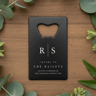 Classic Black & Ecru Monogram Wedding Credit Card Bottle Opener
