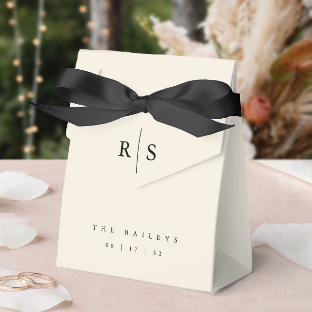 Classic Black & Ecru Monogram Wedding Favor Boxes (Creator Uploaded)