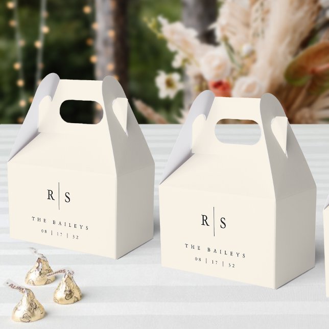 Classic Black & Ecru Monogram Wedding Favor Boxes (Creator Uploaded)