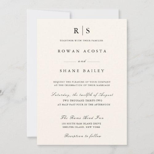 Classic Black & Ecru Monogram Wedding Invitation