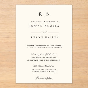 Classic Black & Ecru Monogram Wedding Invitation
