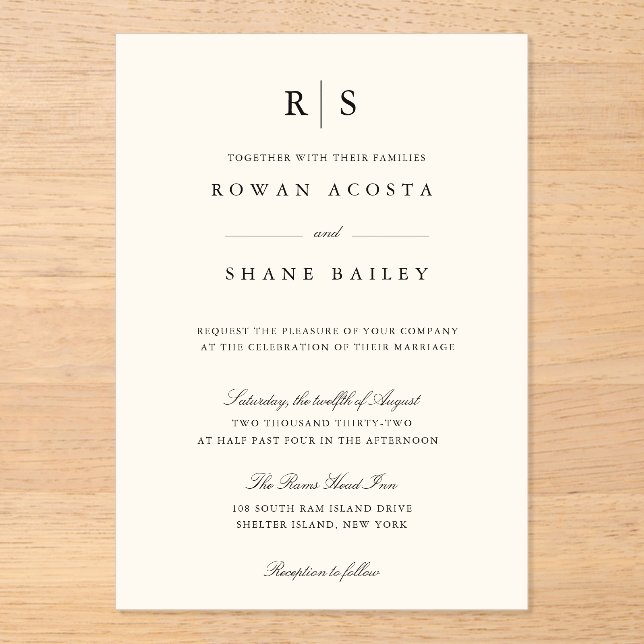Classic Black & Ecru Monogram Wedding Invitation (Front)