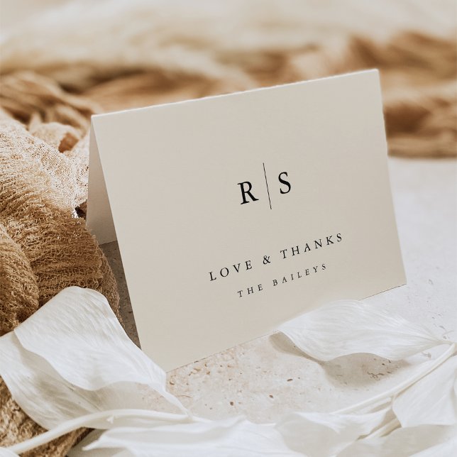 Classic Black & Ecru Monogram Wedding Letterpress Thank You Card (Creator Uploaded)