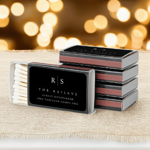 Classic Black & Ecru Monogram Wedding Matchboxes