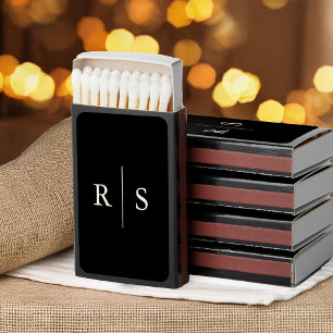 Classic Black & Ecru Monogram Wedding Matchboxes