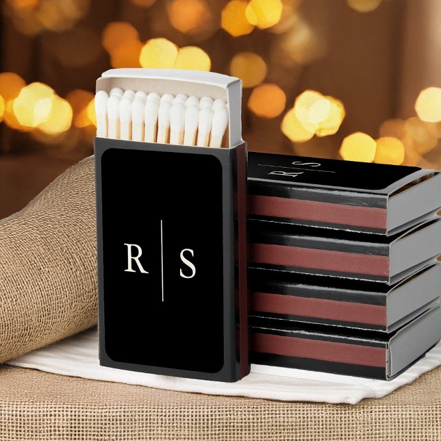 Classic Black & Ecru Monogram Wedding Matchboxes (Creator Uploaded)