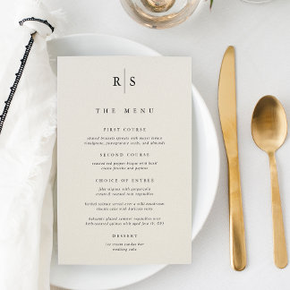 Classic Black & Ecru Monogram Wedding Menu