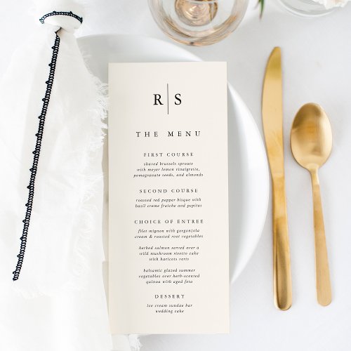 Classic Black  Ecru Monogram Wedding Menu