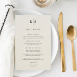 Classic Black & Ecru Monogram Wedding Menu<br><div class="desc">Share your wedding reception menu details in elegant style with these monogram wedding menus in warm ivory ecru with your initials in traditional serif black lettering,  bisected by a thin vertical line. Customize the header and menu items arranged by course.</div>