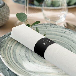 Classic Black & Ecru Monogram Wedding Napkin Bands