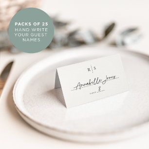 Classic Black & Ecru Monogram Wedding Place Card